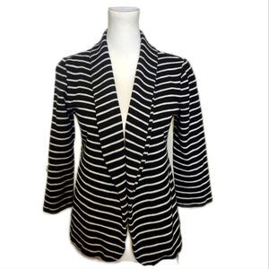 Maison Jules soft open front black & white striped bazer jacket, M